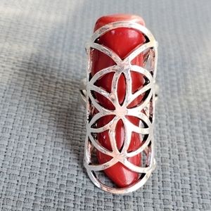 New Unique Caged Natural Coral 925 Silver Ring.